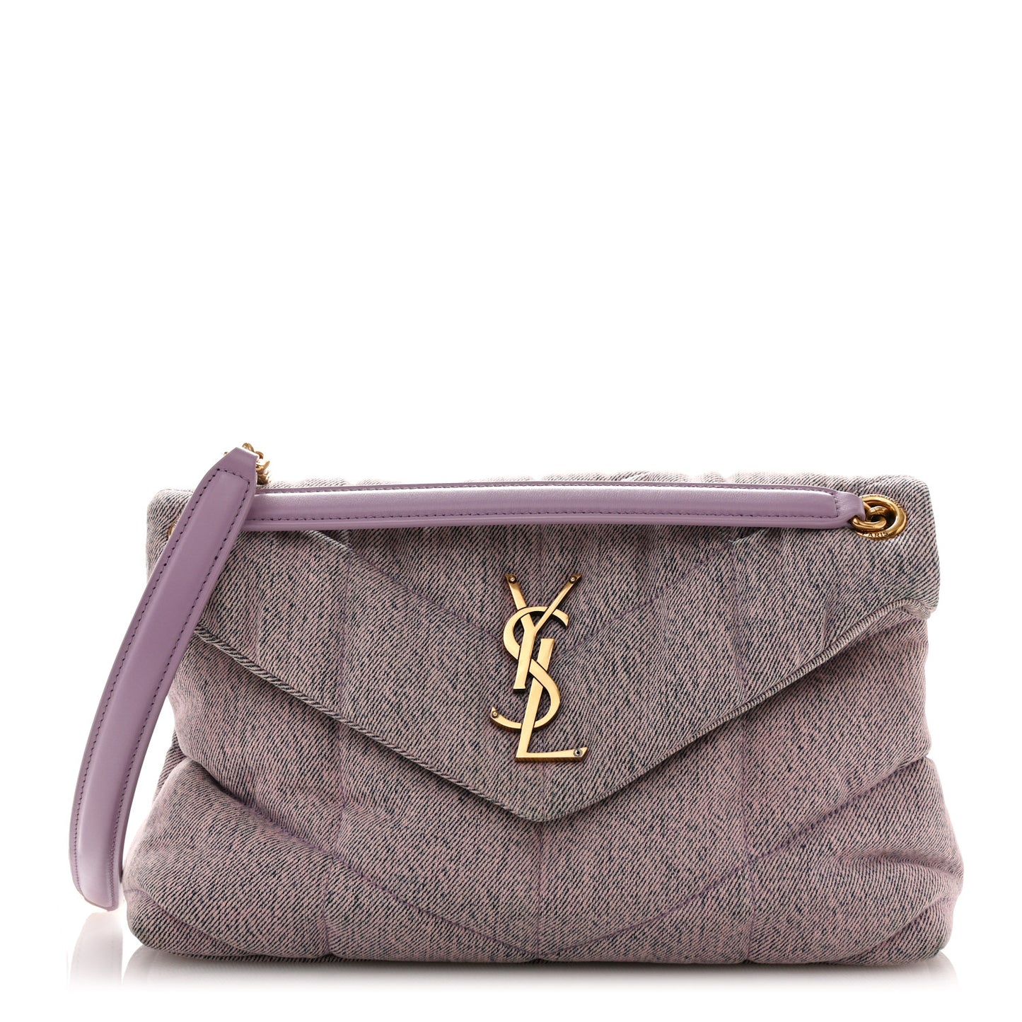 Denim Quilted Small Loulou Puffer Monogram Chain Satchel Bleached Lilac