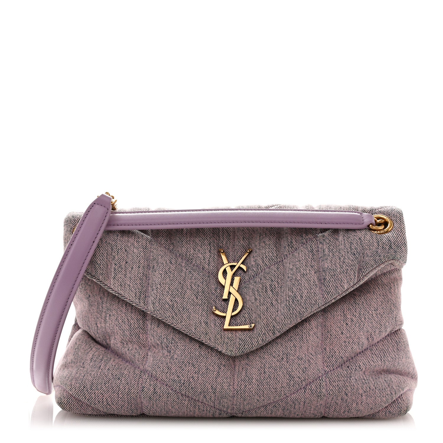 Saint Laurent Denim Quilted Small Loulou Puffer Monogram Chain Satchel Bleached Lilac 1 of 10