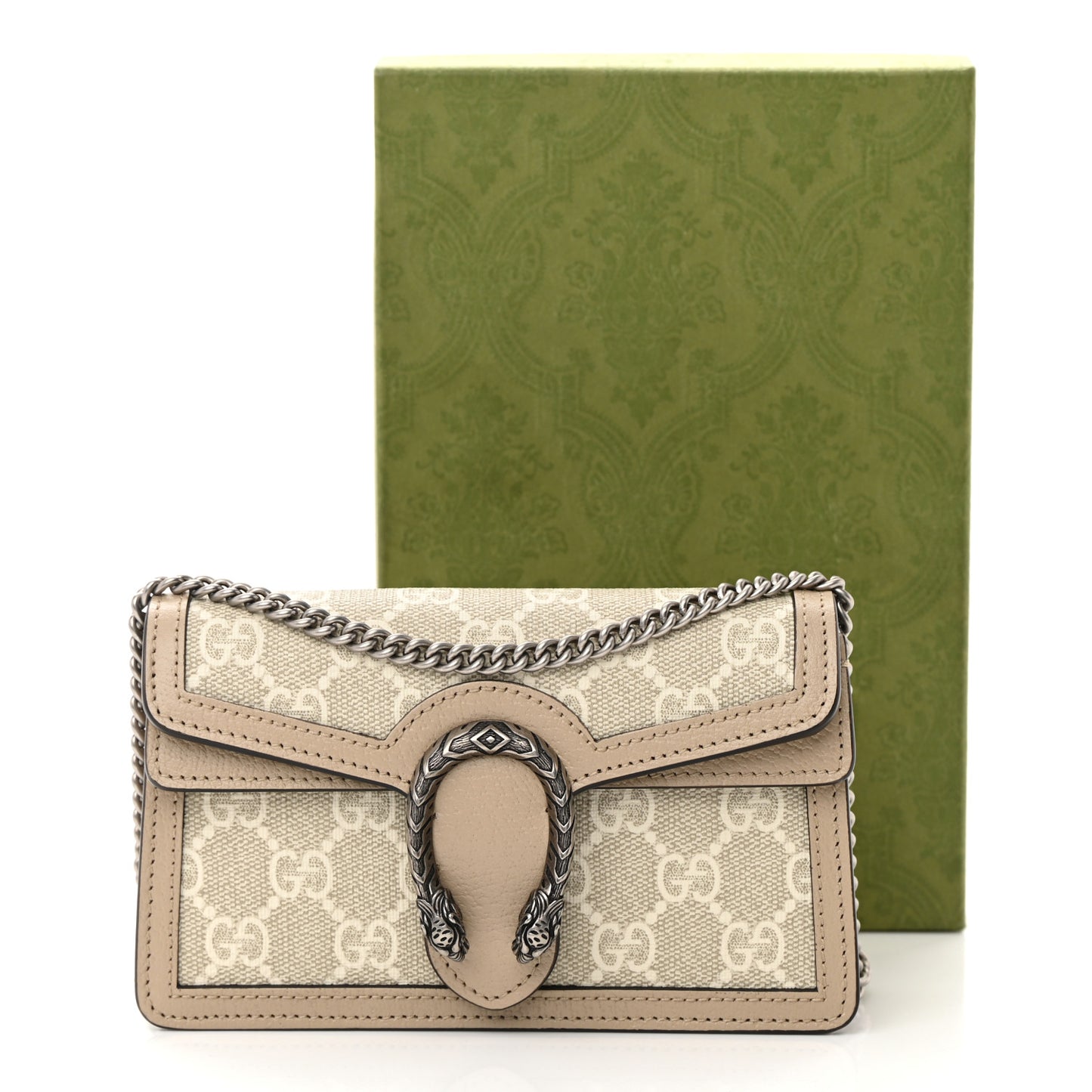 GG Supreme Monogram Textured Dollar Calfskin Super Mini Dionysus Shoulder Bag Beige Mystic White Oatmeal