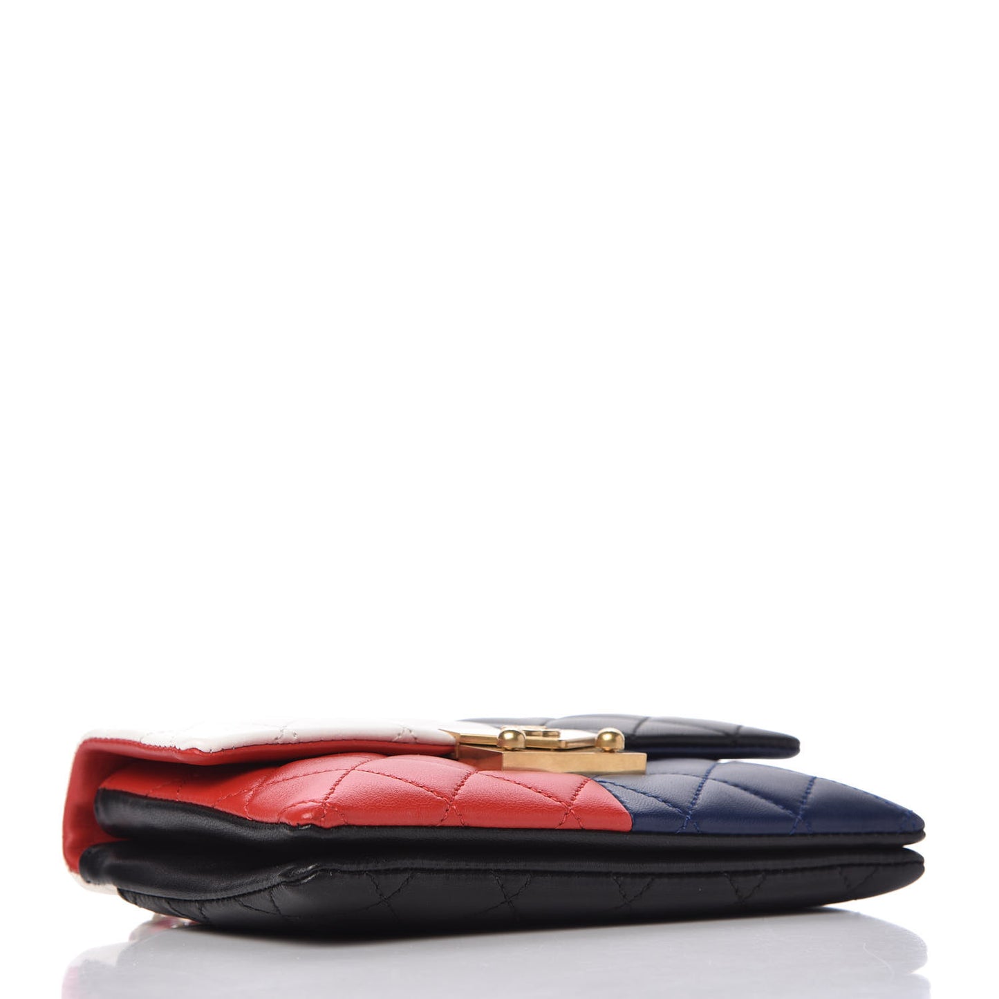 Lambskin Quilted Tri-Color Pagoda Wallet On Chain WOC Red White Blue Black