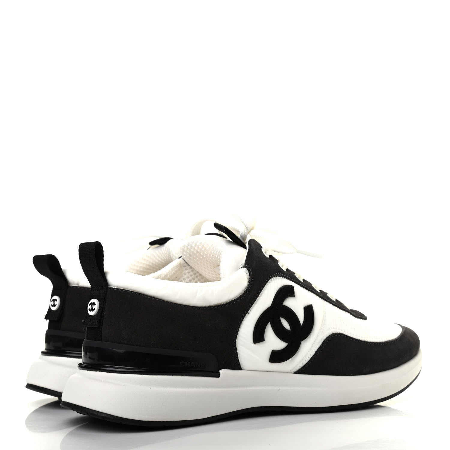 Chanel Nylon Suede Calfskin CC Sneakers 38 White Dark Grey 4 of 8