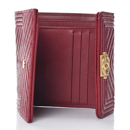 Chanel Caviar Chevron Quilted Boy Compact Wallet Red 5 of 9
