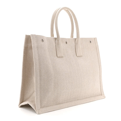 Saint Laurent Cotton Linen Rive Gauche Tote Light Shell 3 of 10