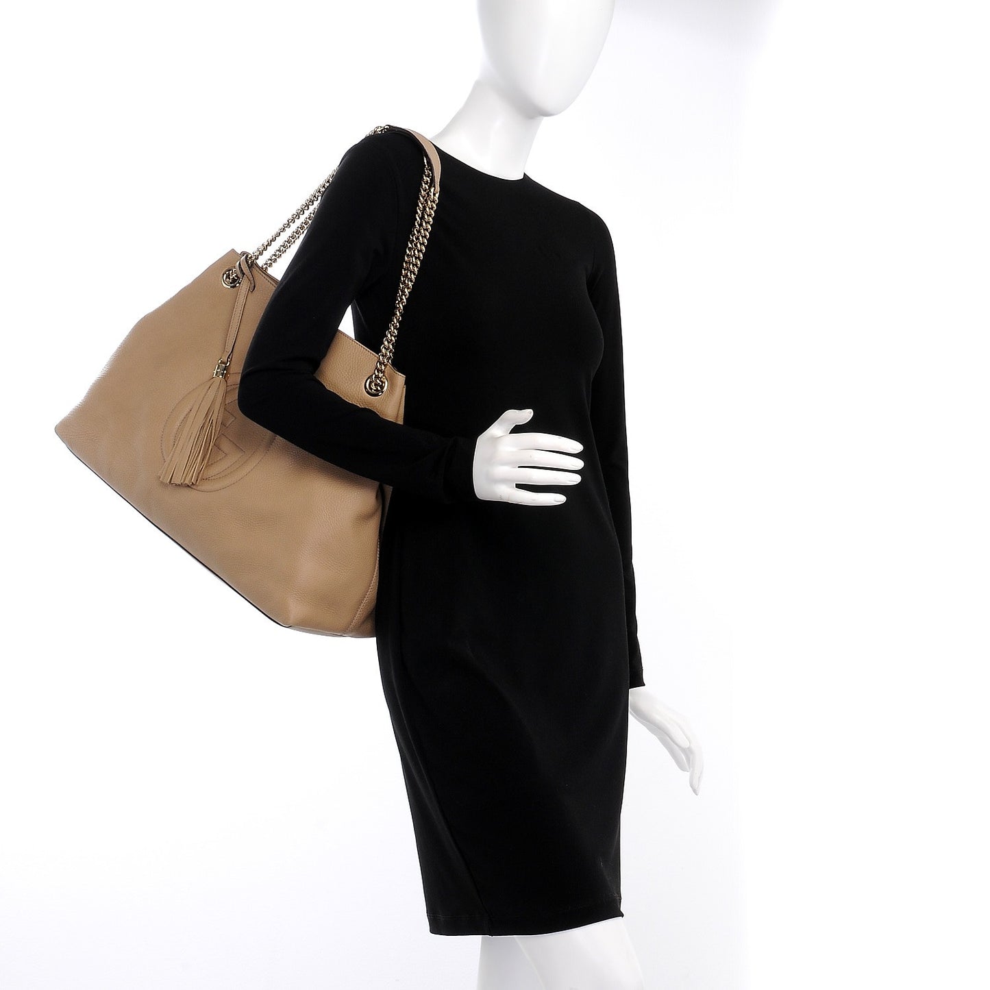 Pebbled Calfskin Large Soho Chain Shoulder Bag Nude