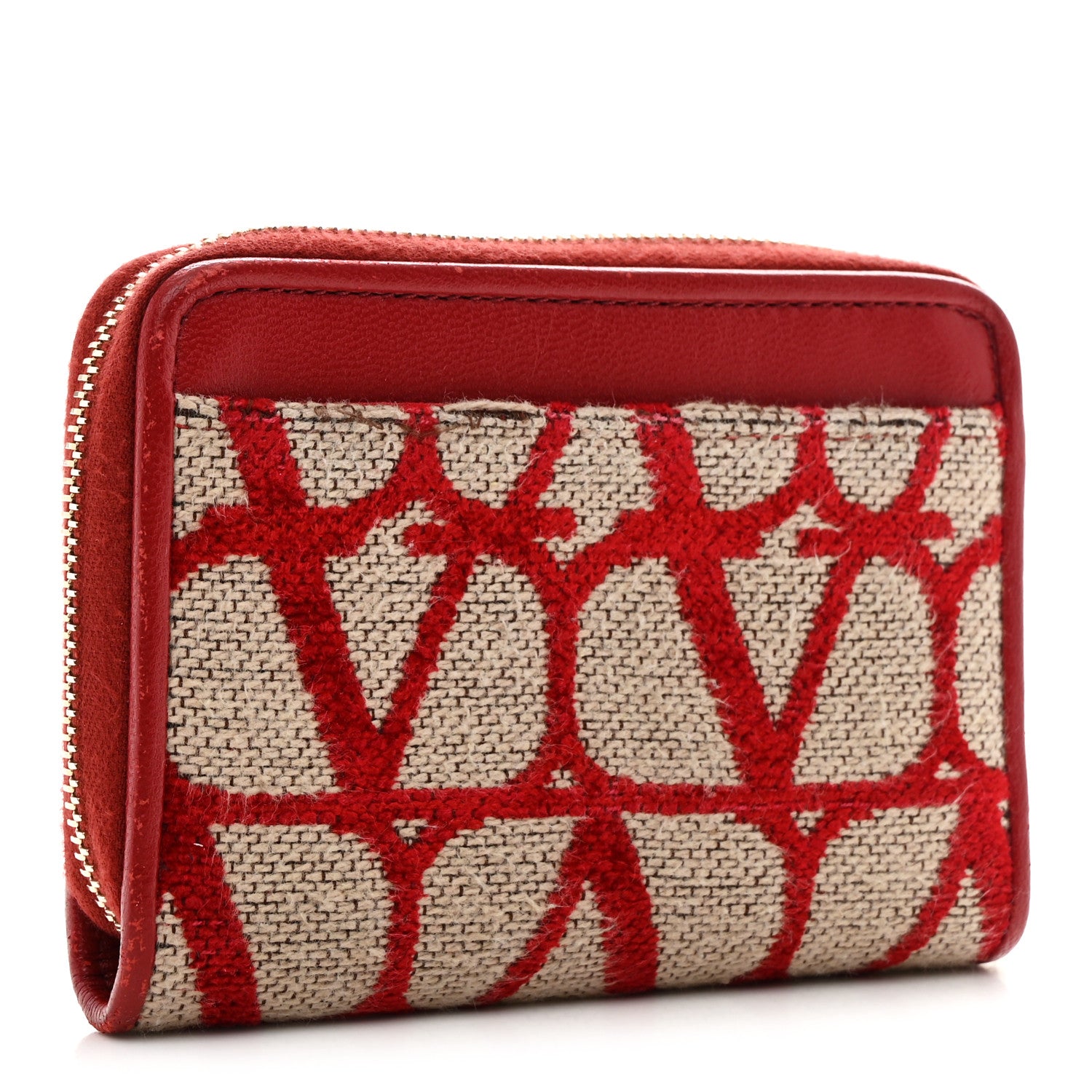 Valentino Garavani Toile Iconographe Zip Wallet Naturale Rosso