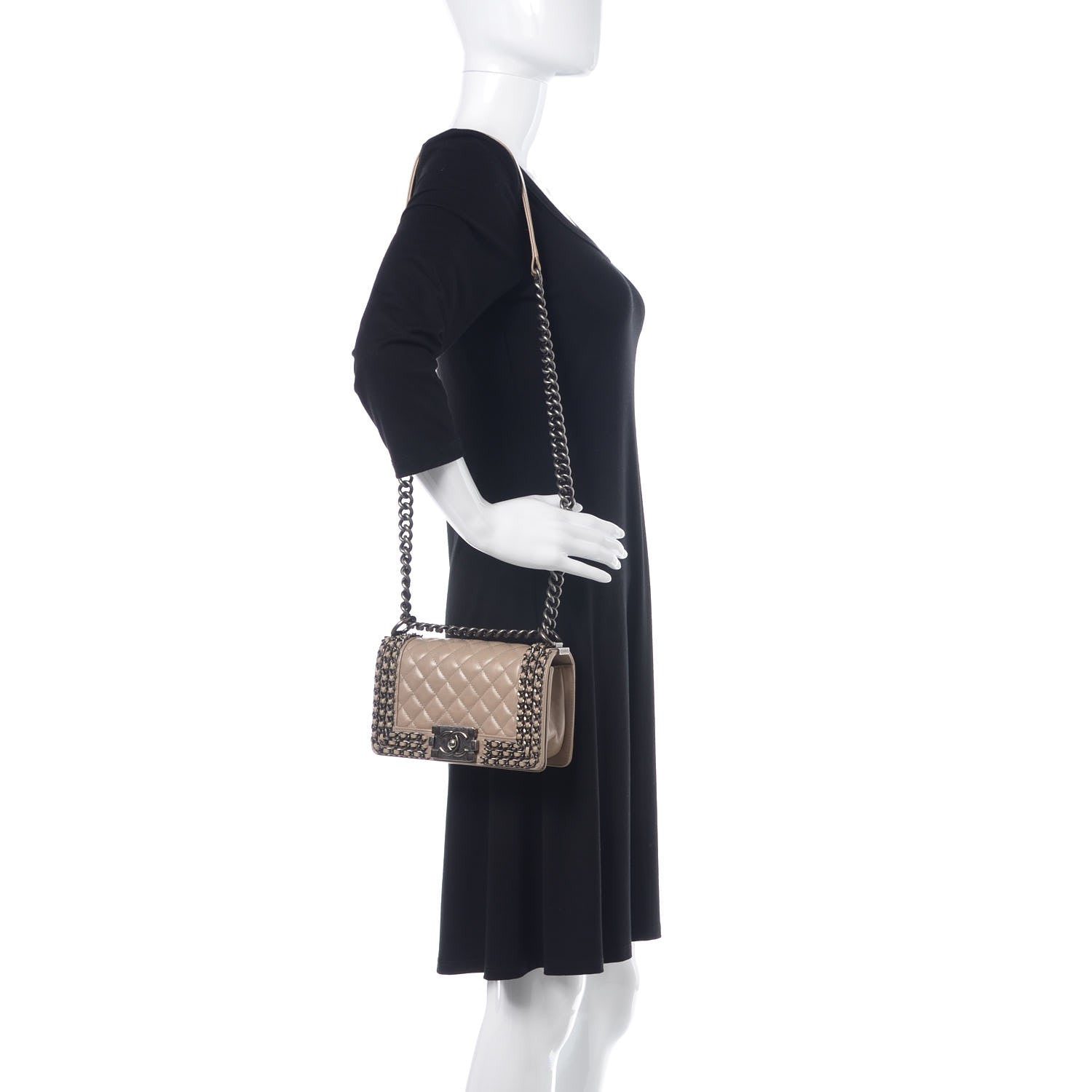 Chanel Glazed Calfskin Quilted Small Boy Chained Flap Beige 2 of 15