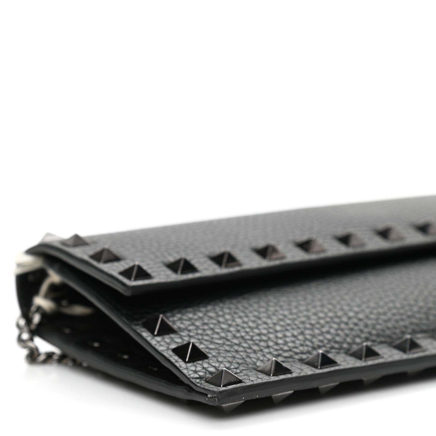 Grained Calfskin Rockstud Flap Wallet On Chain Black