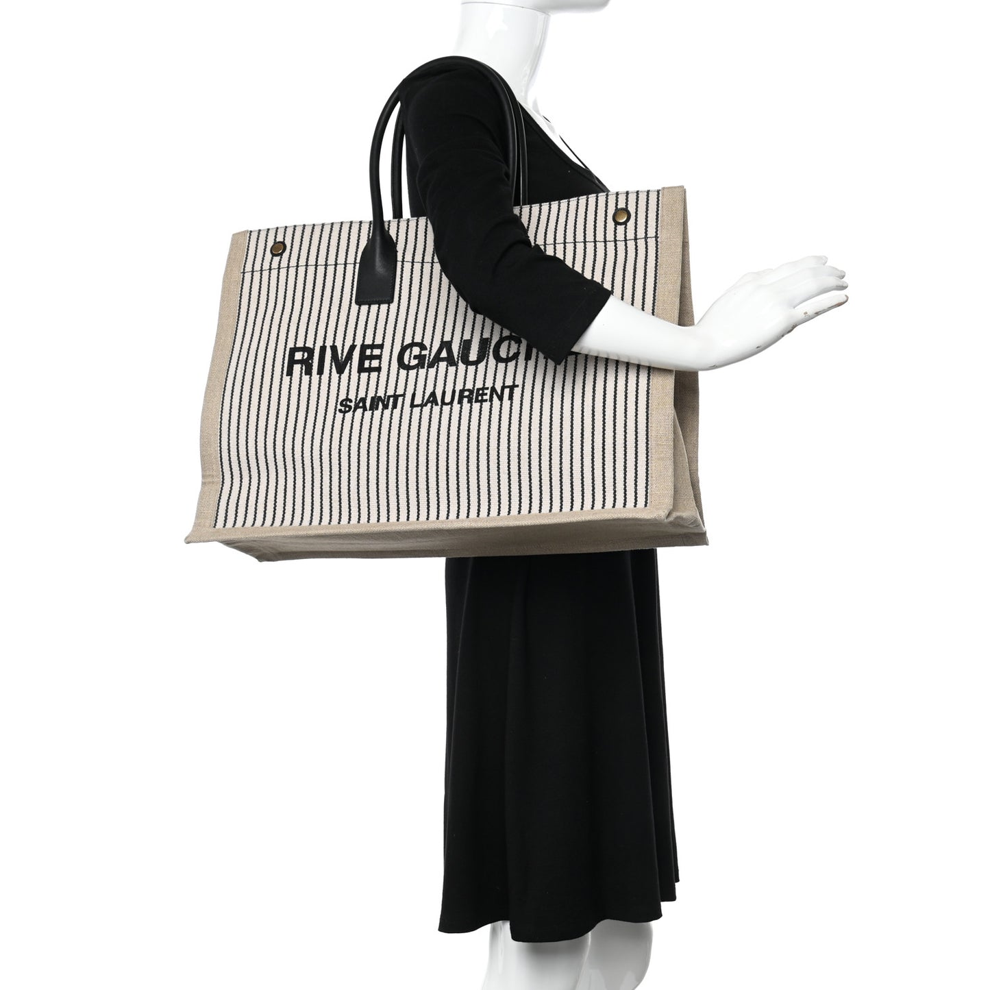 Embroidered Cotton Linen Rive Gauche Noe Tote Natural Black