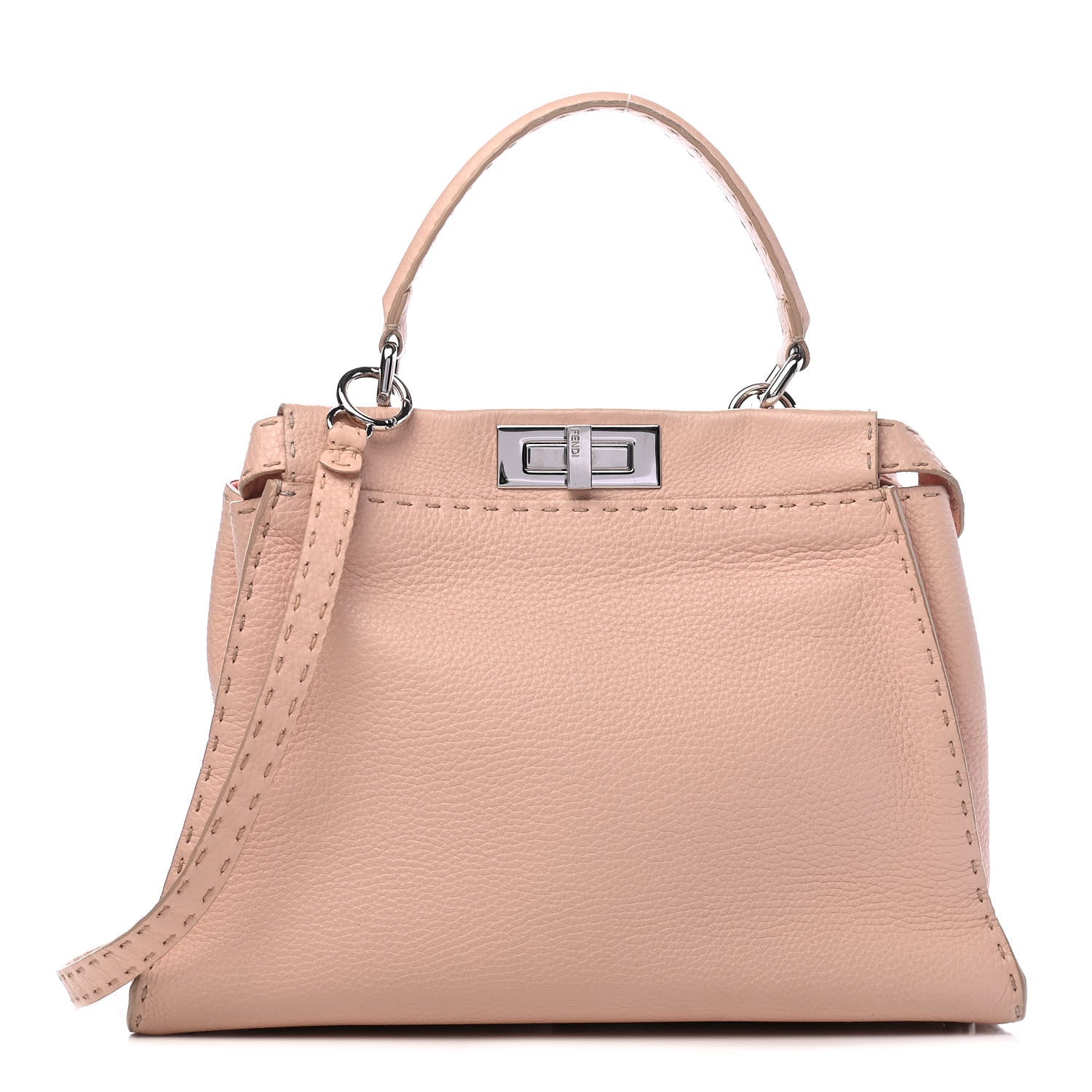 Fendi Cuoio Romano Selleria Bi-Color Medium Peekaboo Iconic Satchel Rosa Plaster Pesca 1 of 9