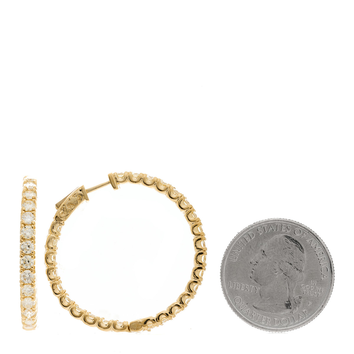 14K Yellow Gold Diamond 3.64ctw Inside Out Hoop Earrings
