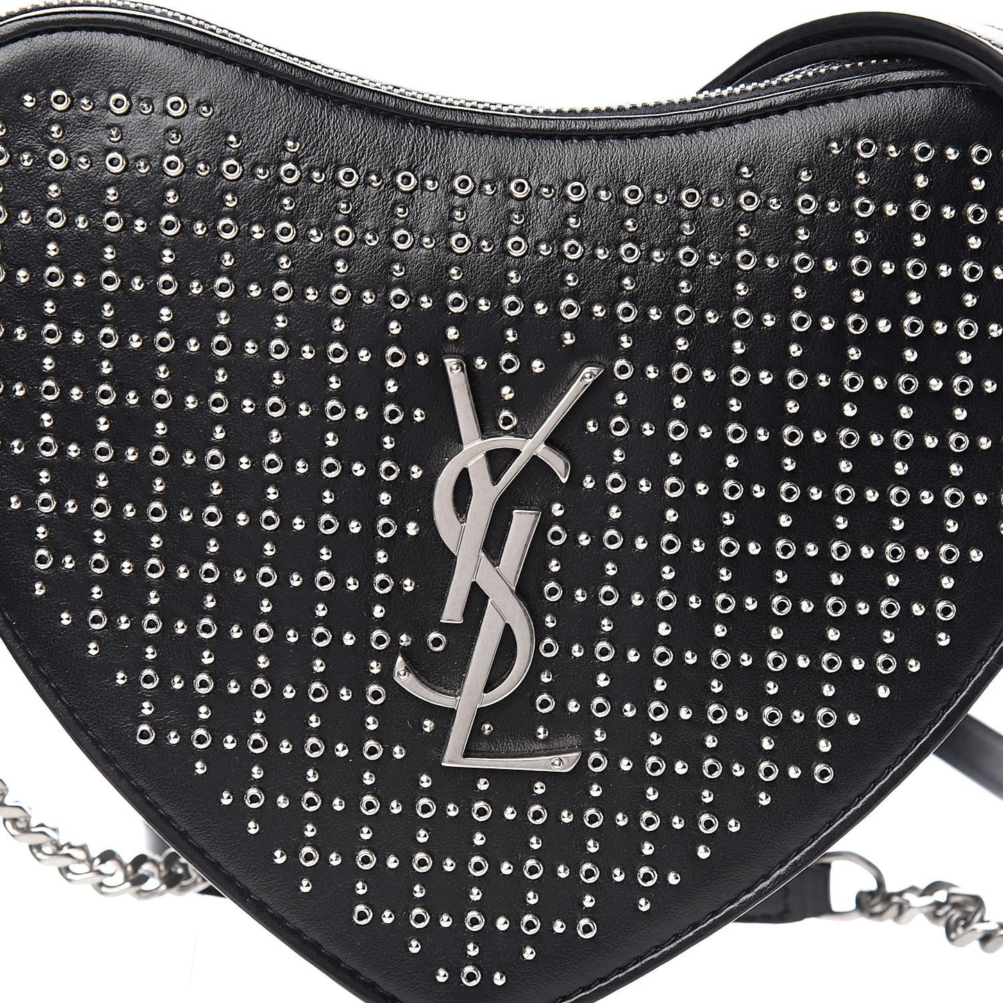 Calfskin Studded Monogram Heart Shoulder Bag Black
