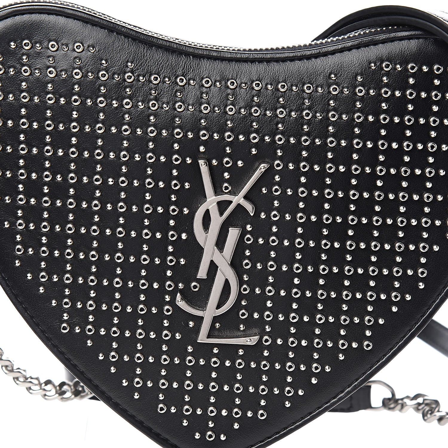 Saint Laurent Calfskin Studded Monogram Heart Shoulder Bag Black 10 of 10