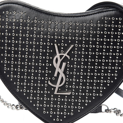 Saint Laurent Calfskin Studded Monogram Heart Shoulder Bag Black 10 of 10
