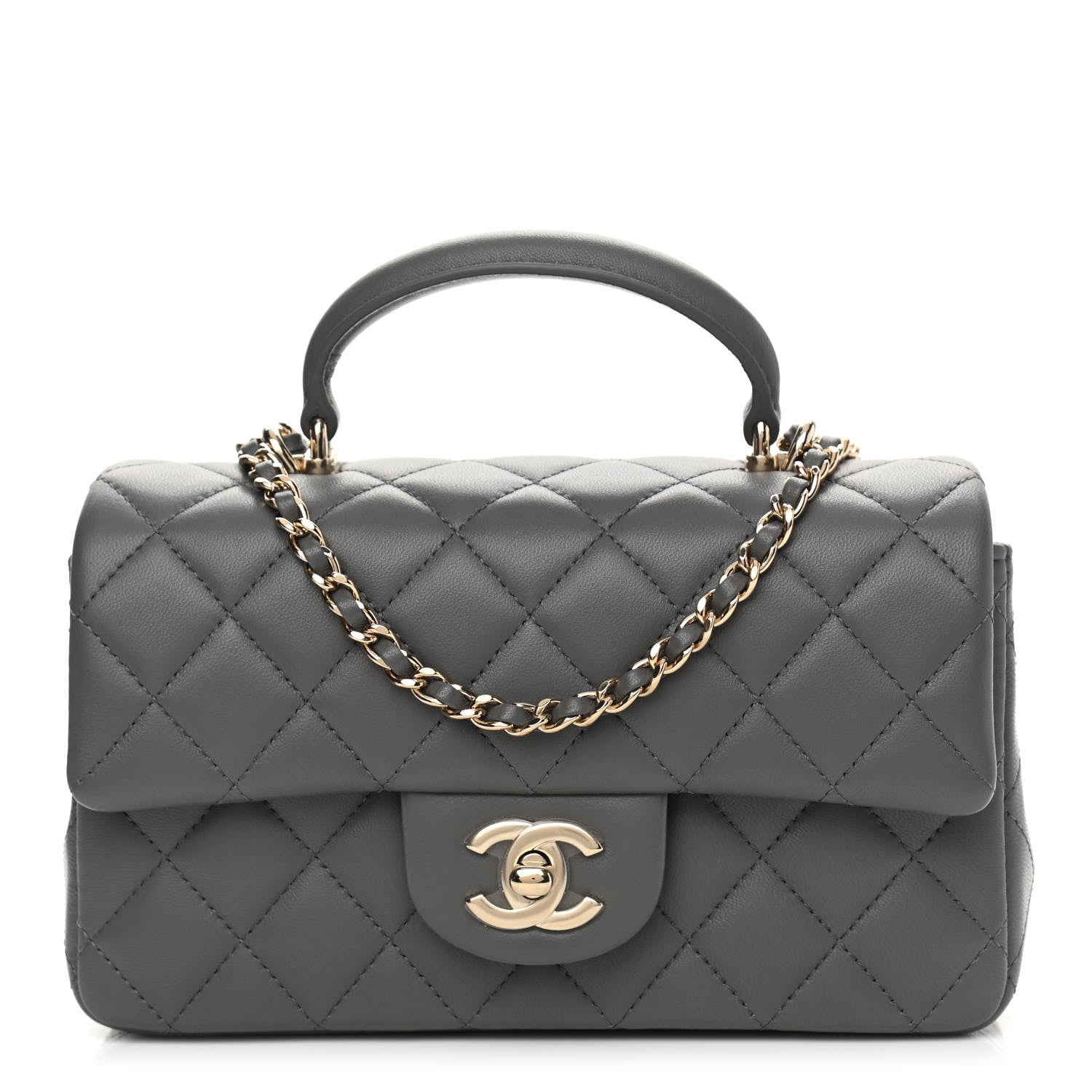 Chanel Lambskin Quilted Mini Top Handle Rectangular Flap Dark Grey 1 of 10