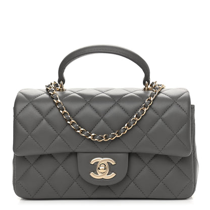 Chanel Lambskin Quilted Mini Top Handle Rectangular Flap Dark Grey 1 of 10