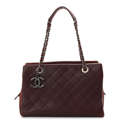 Chanel Calfskin Diamond Embossed Large CC Zip Shopping Tote Burgundy 1 of 15