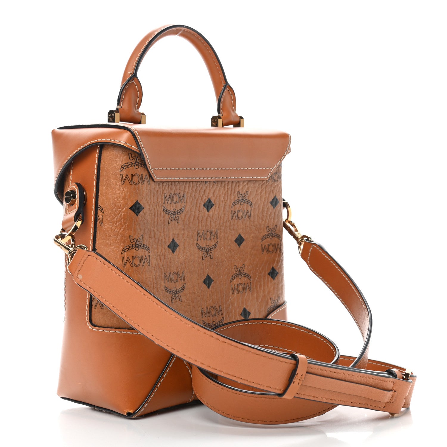 MCM Visetos Small Soft Berlin Crossbody Cognac 3 of 12