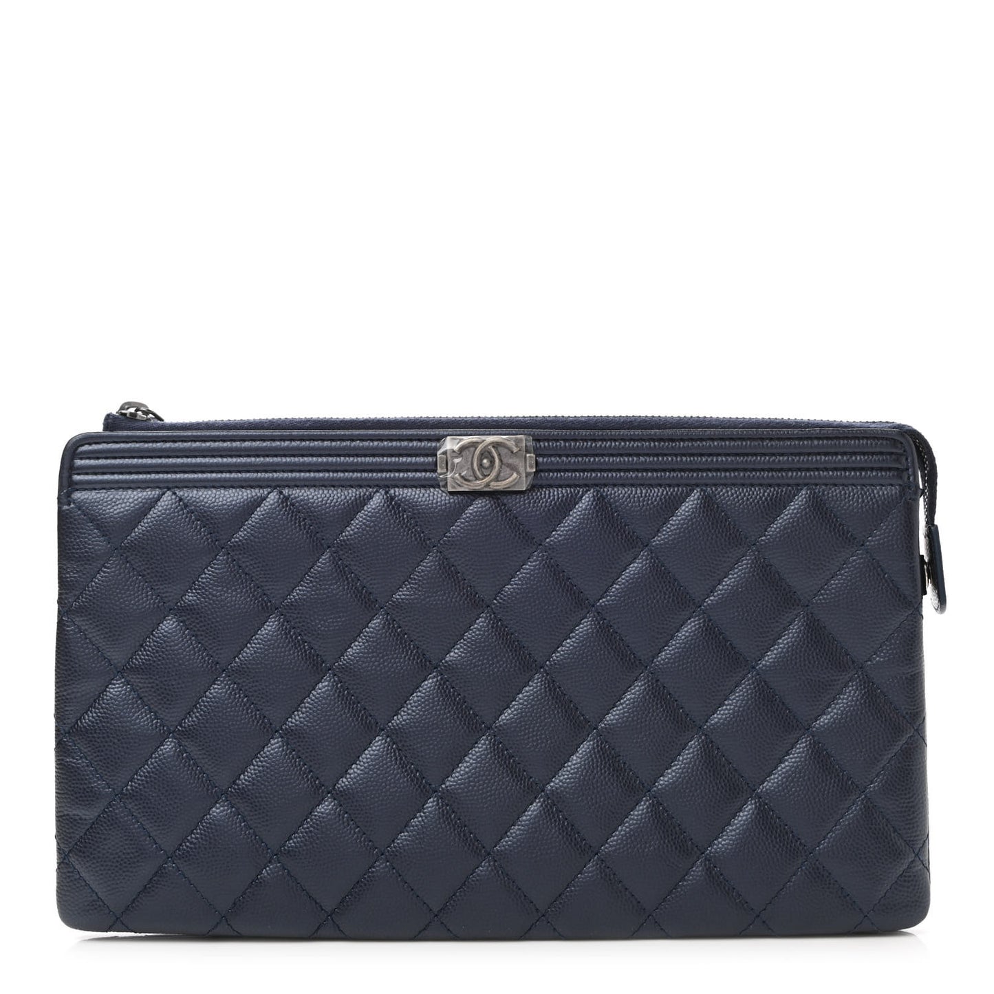 Metallic Caviar Quilted Small Zipped Boy Pouch Navy