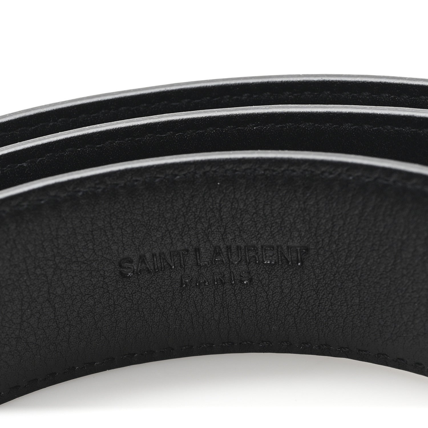 Saint Laurent Grained Calfskin Monogram Cassandre Square Buckle Belt 90 36 Black 3 of 5