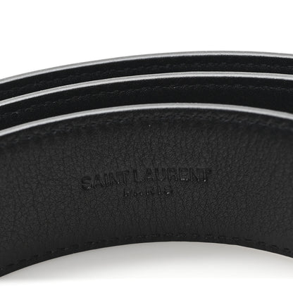 Saint Laurent Grained Calfskin Monogram Cassandre Square Buckle Belt 90 36 Black 3 of 5