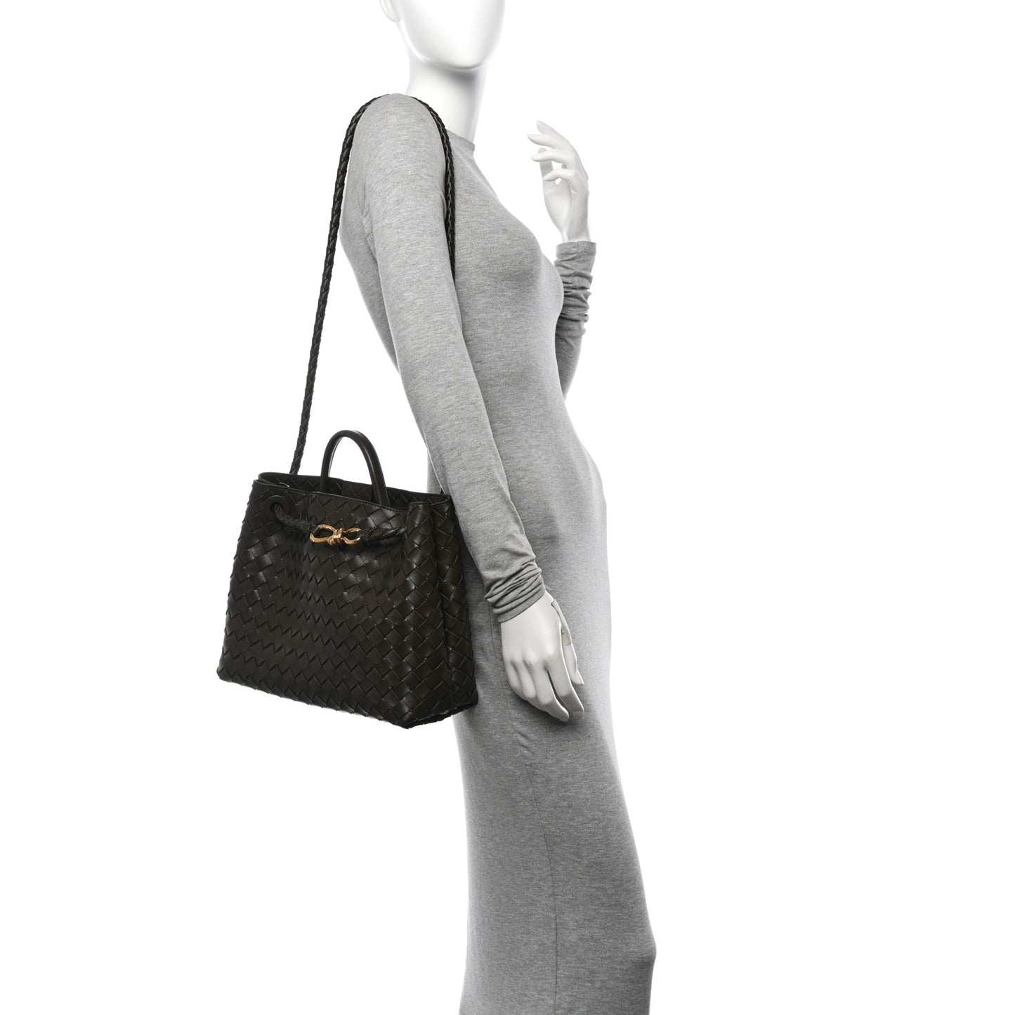 Nappa Intrecciato Medium Andiamo Shoulder Bag Kaki