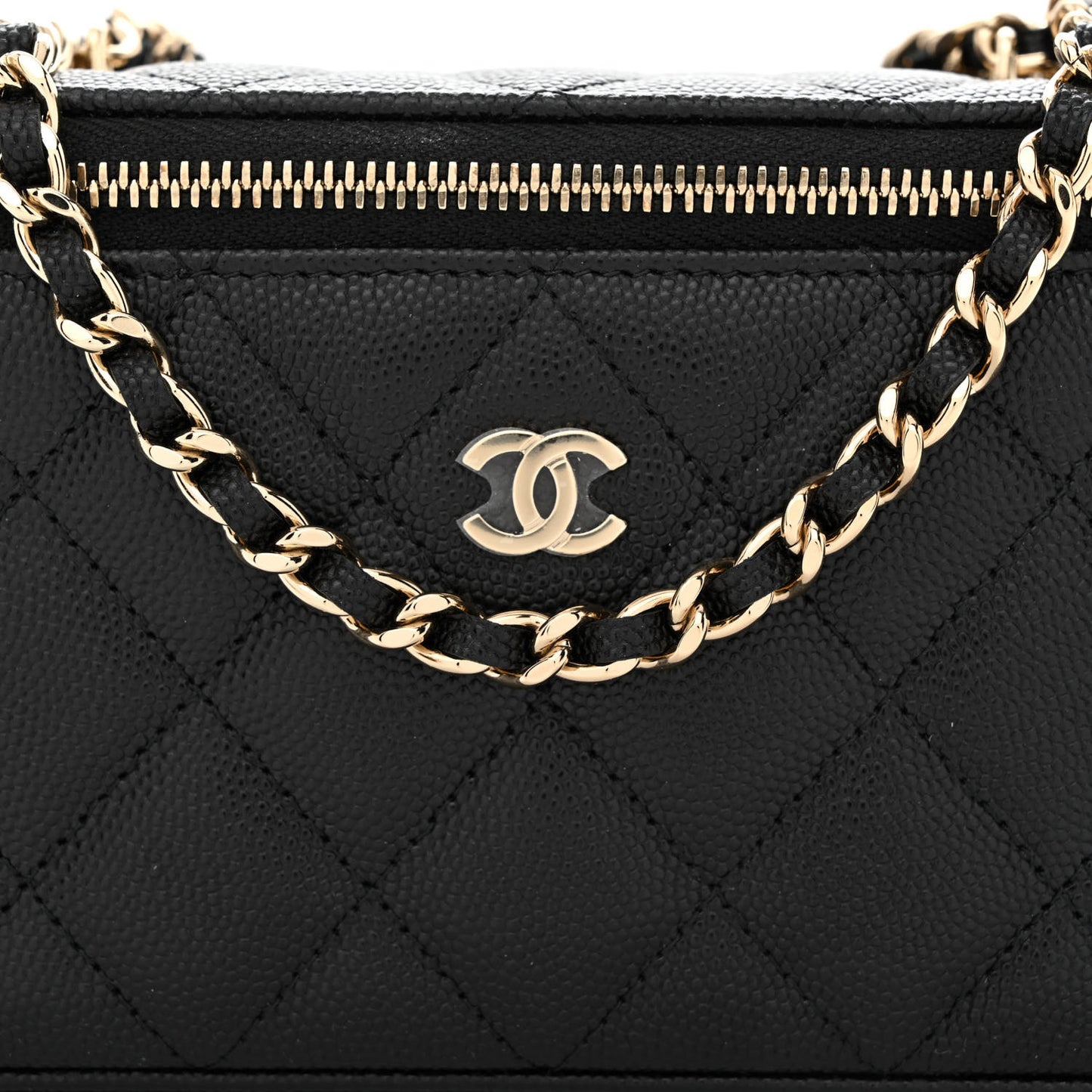 Caviar Quilted Small Vanity Case With Chain Black