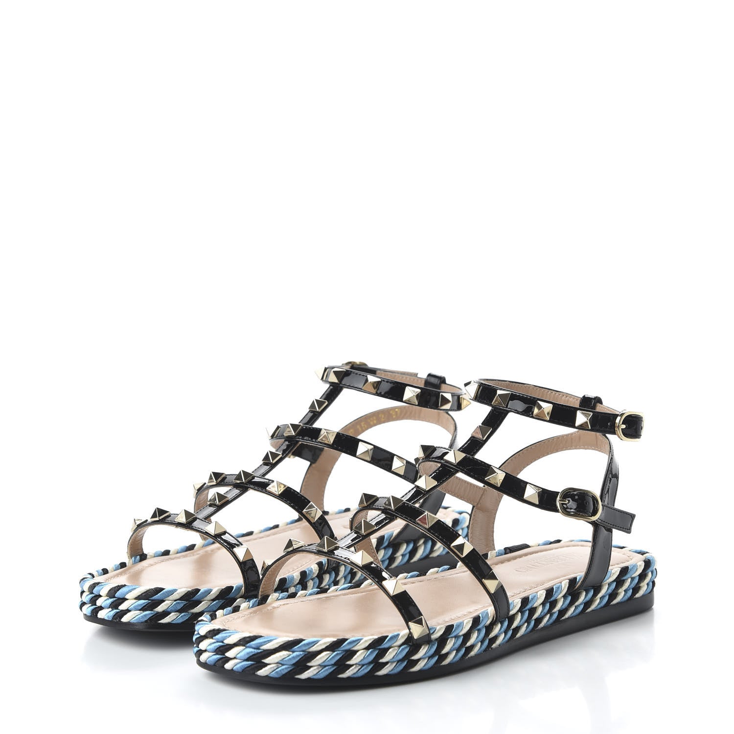 Valentino Garavani Patent Rockstud Torchon Espadrille Caged 30mm Flat Sandals 37 Black 5 of 10