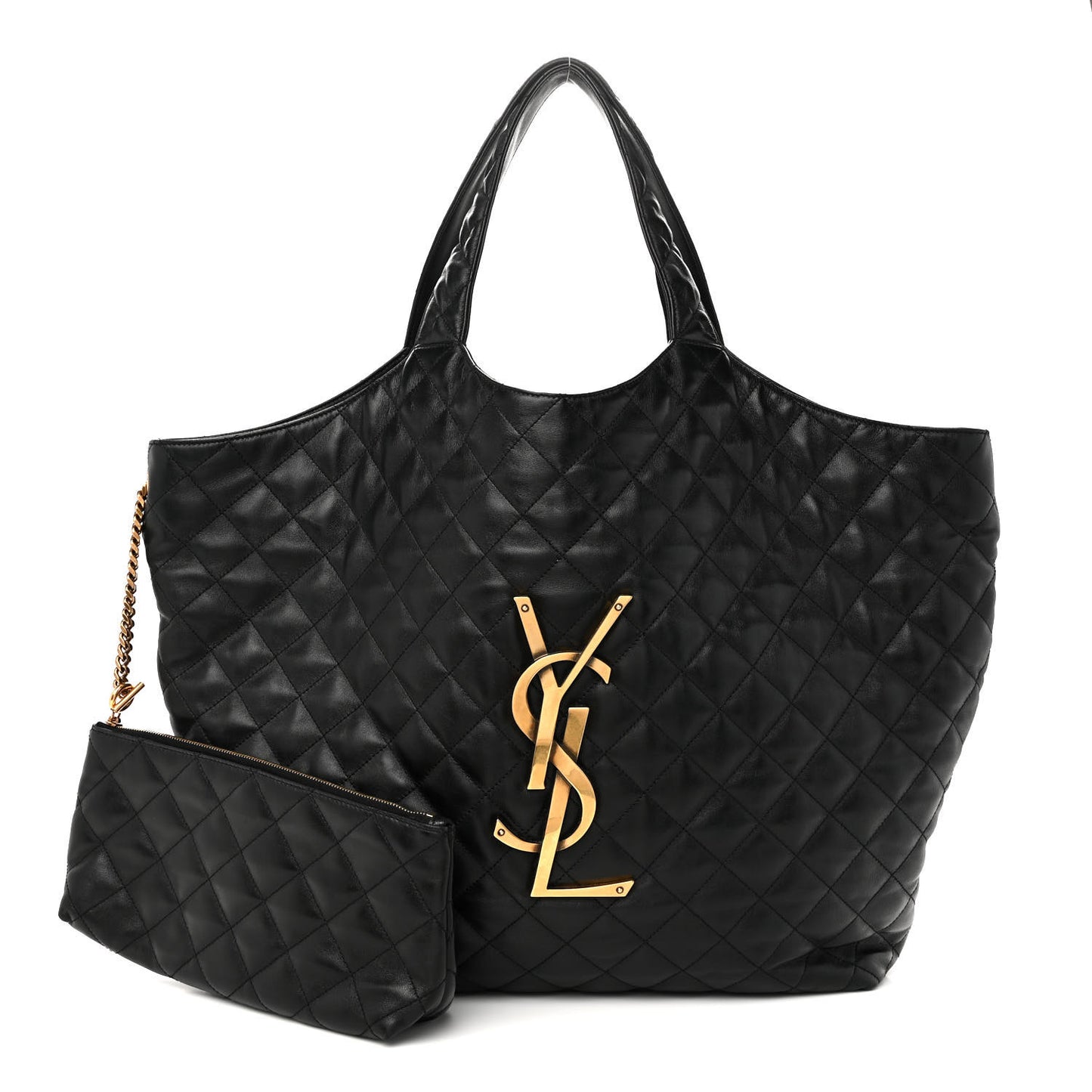 Lambskin Quilted Maxi Icare Shopping Tote Black