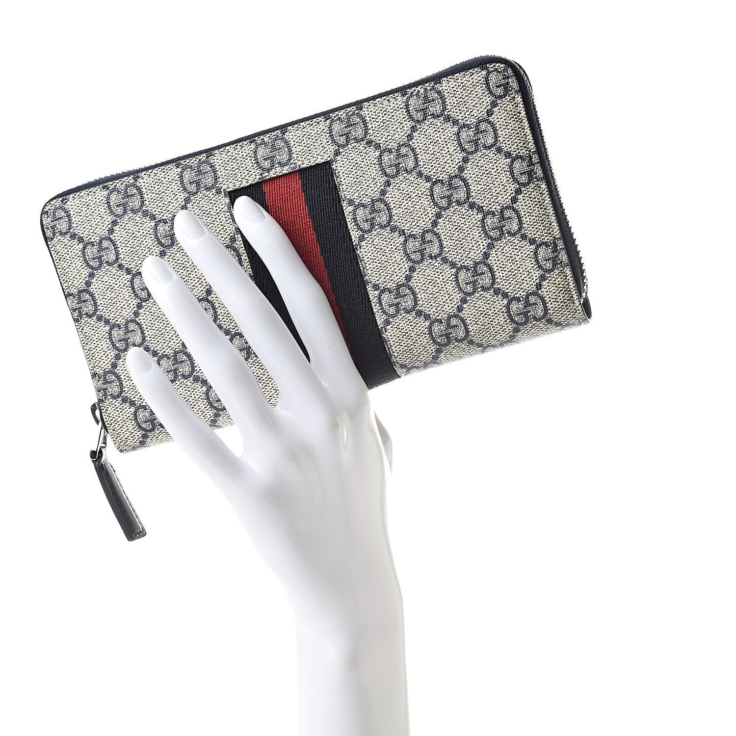 Gucci GG Supreme Monogram Web Zip Around Wallet Beige Blue 2 of 9