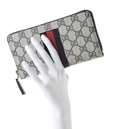 Gucci GG Supreme Monogram Web Zip Around Wallet Beige Blue 2 of 9