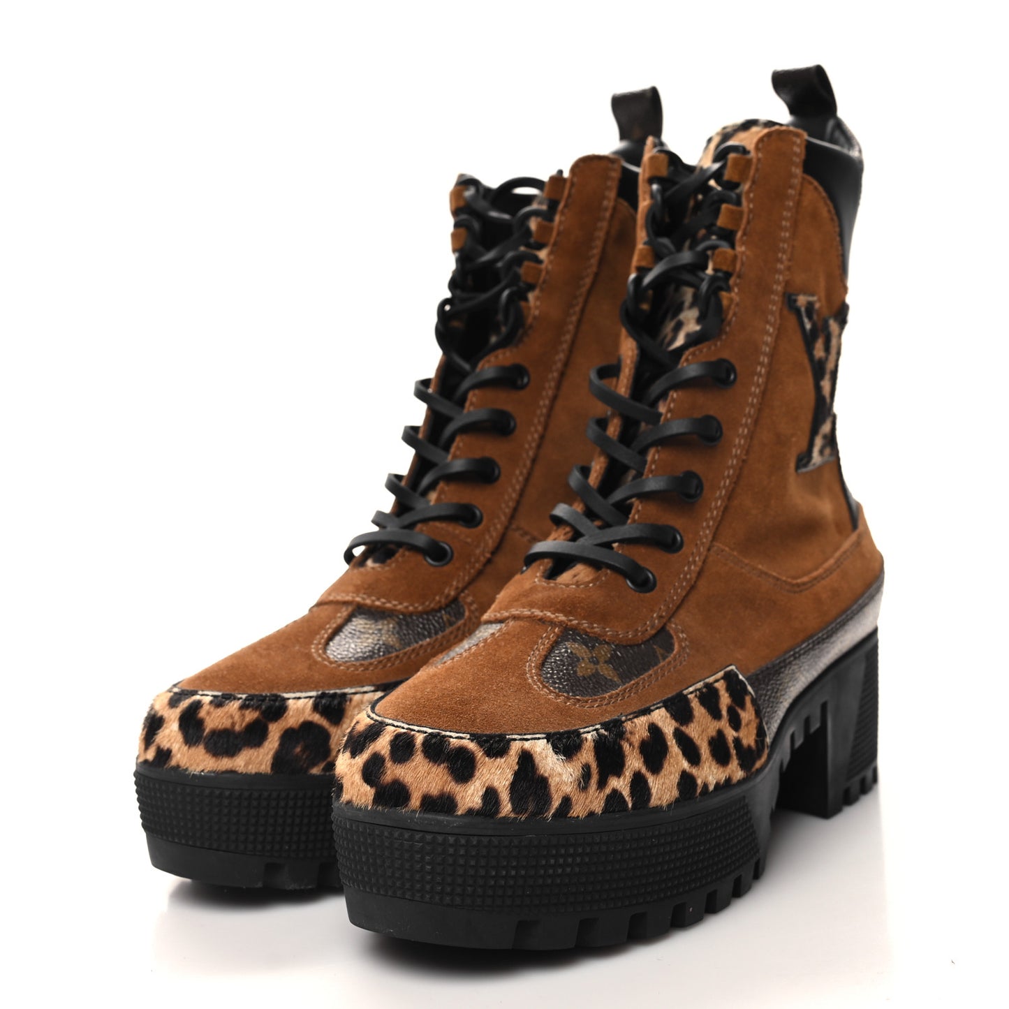 Suede Calfskin Monogram Laureate Platform Desert Boots 37.5 Cognac