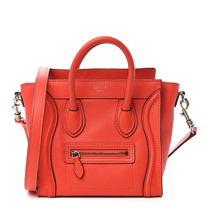 Celine Drummed Calfskin Nano Luggage Coquelicot 1 of 10