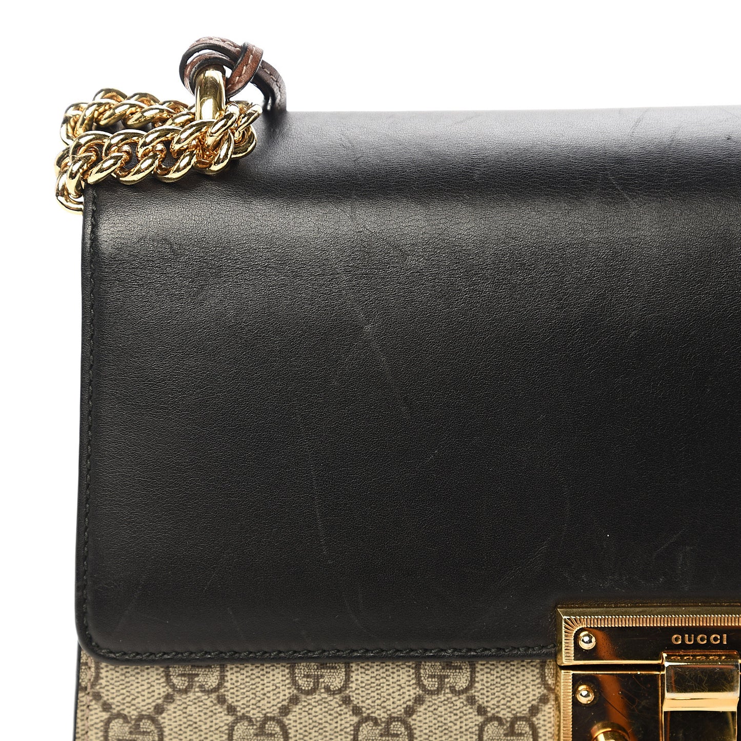 GG Supreme Monogram Calfskin Medium Padlock Shoulder Bag Beige Black Cuir