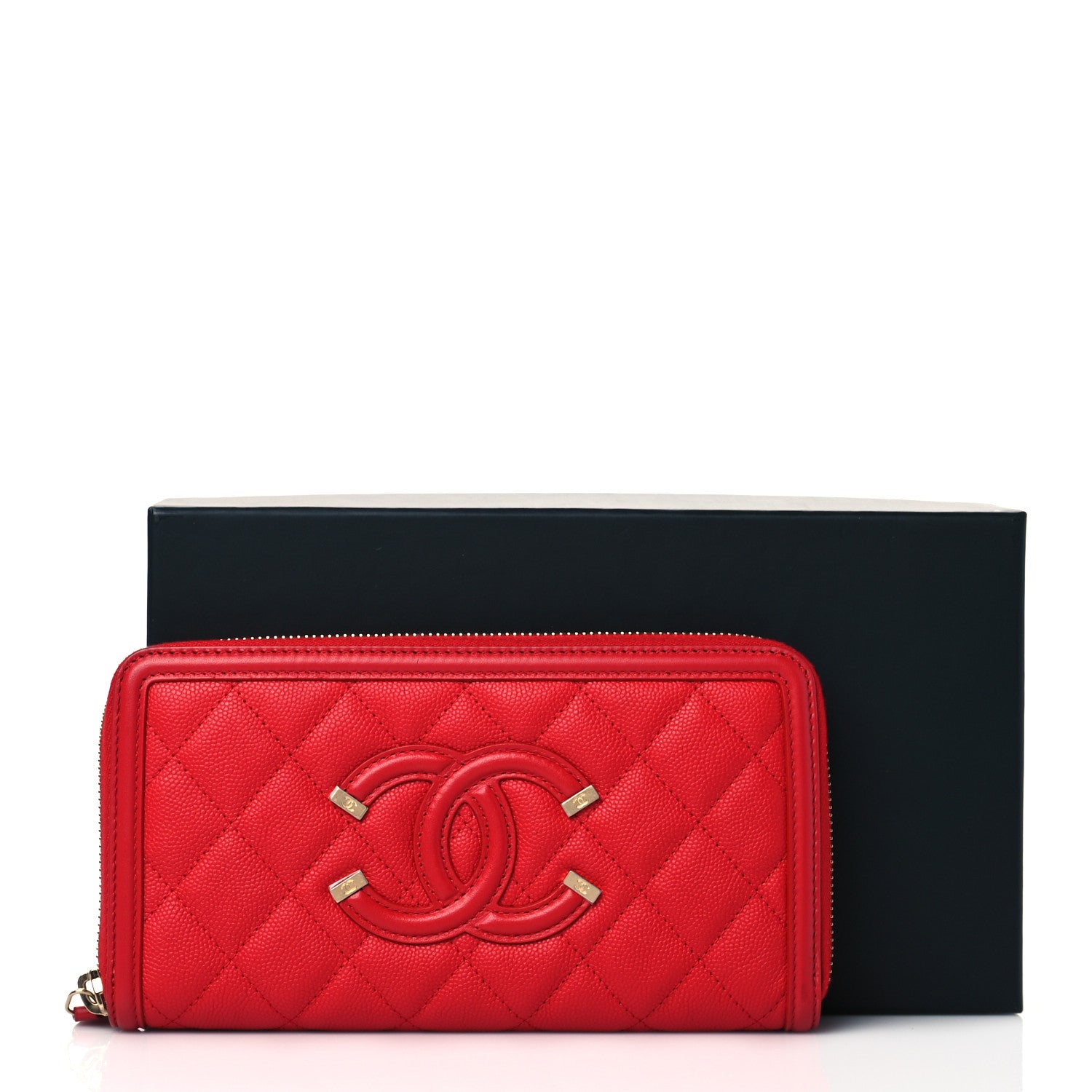 Chanel Caviar Quilted Filigree Zip Around Wallet Red 12 of 12