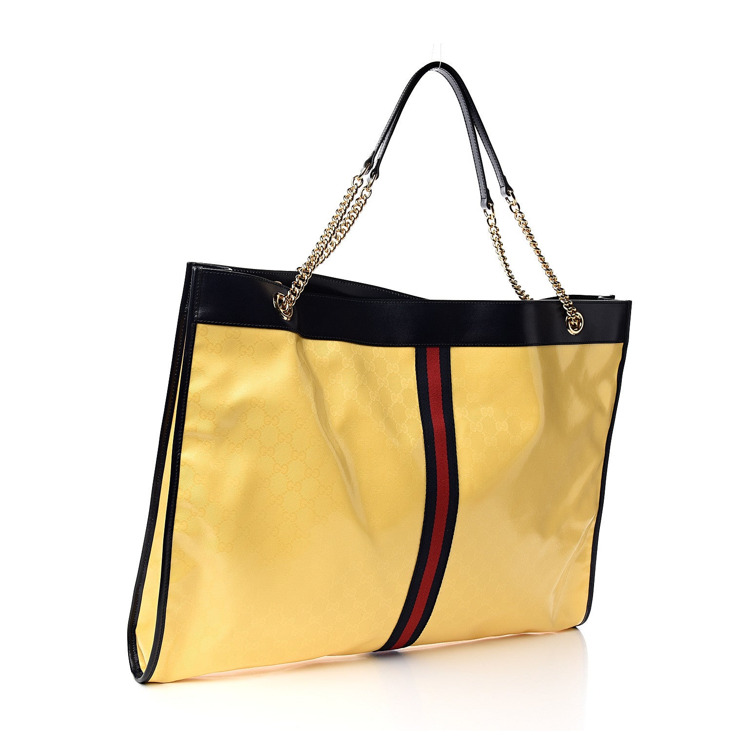 Gucci Crystal Monogram Maxi Rajah Chain Tote Straw Yellow Blue 3 of 10