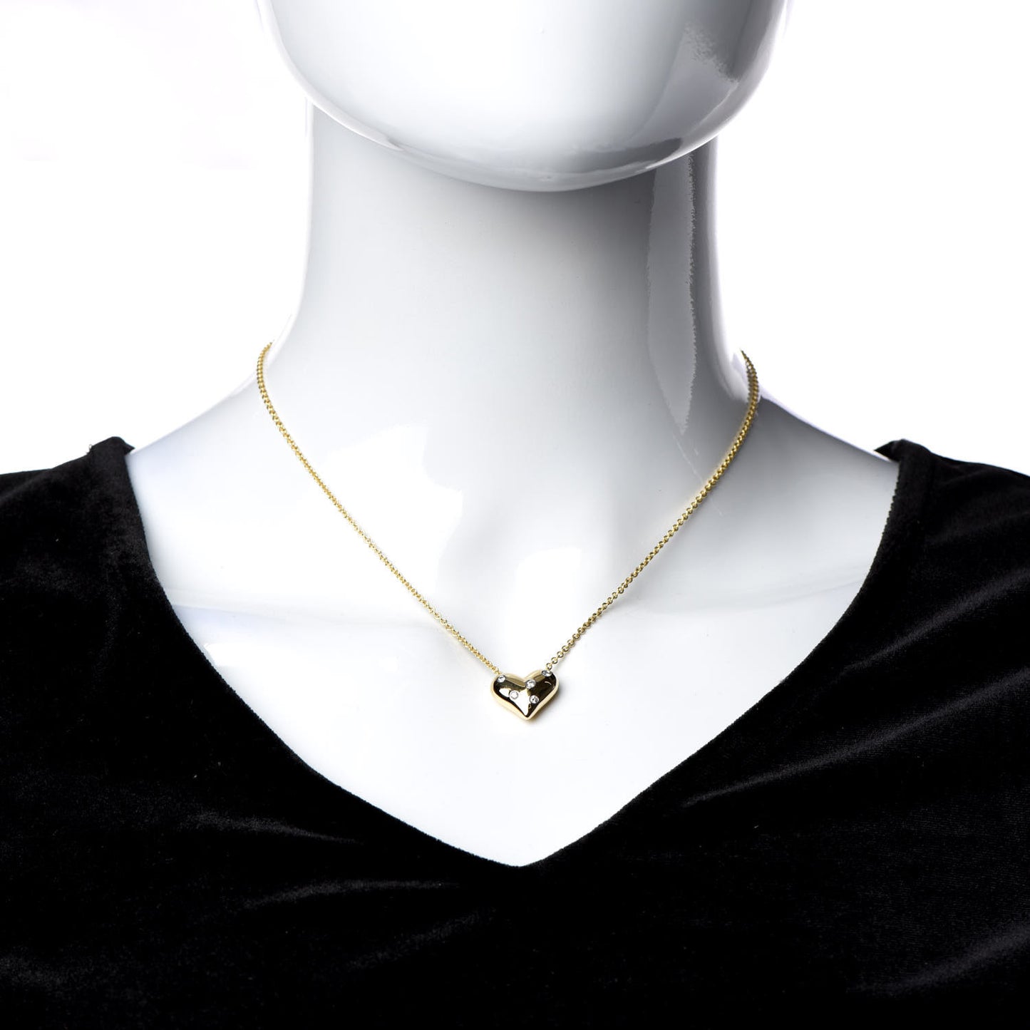 18K Yellow Gold Platinum Diamond Etoile Heart Pendant Necklace