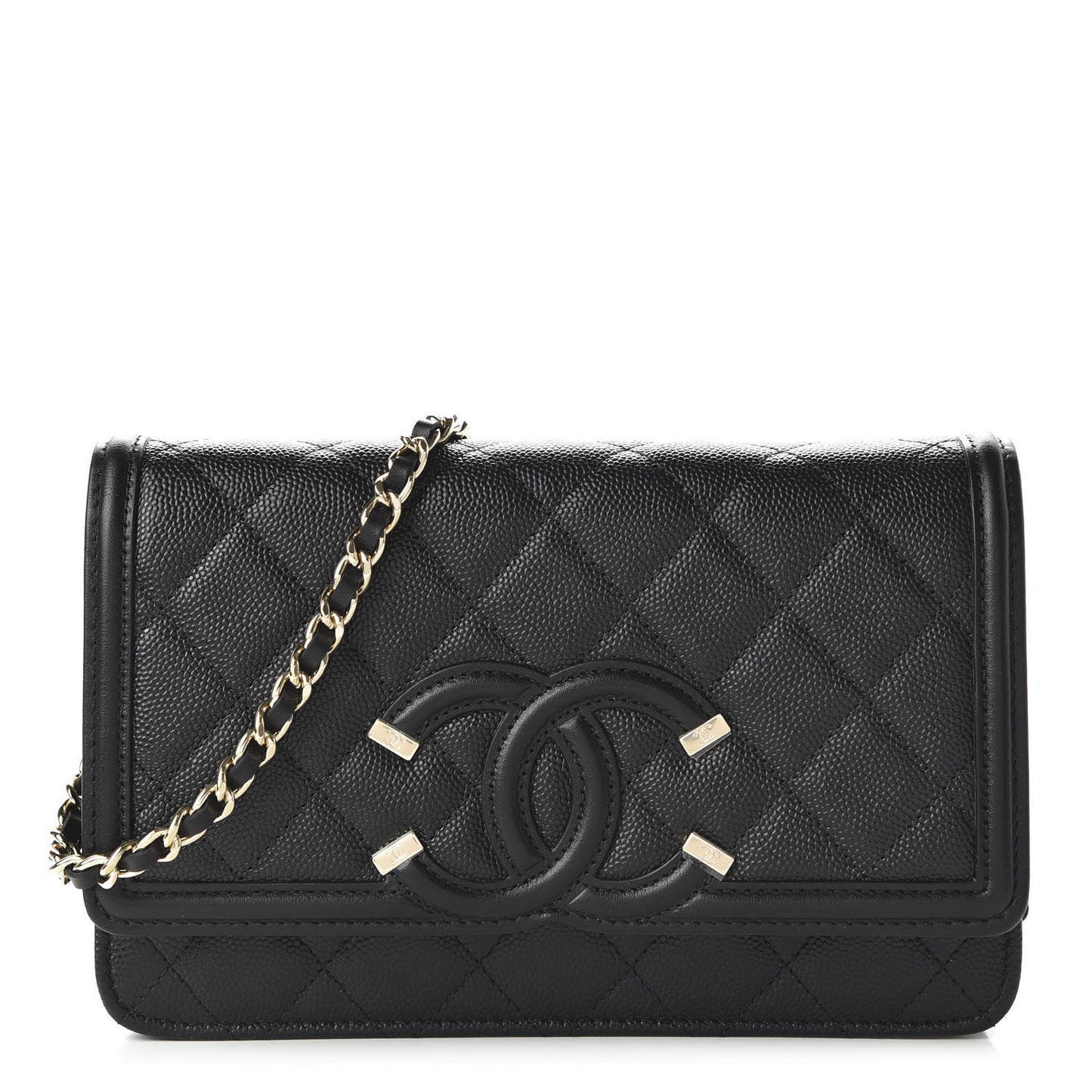 Caviar Quilted CC Filigree Wallet On Chain WOC Black