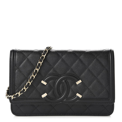 Chanel Caviar Quilted CC Filigree Wallet On Chain WOC Black 1 of 12