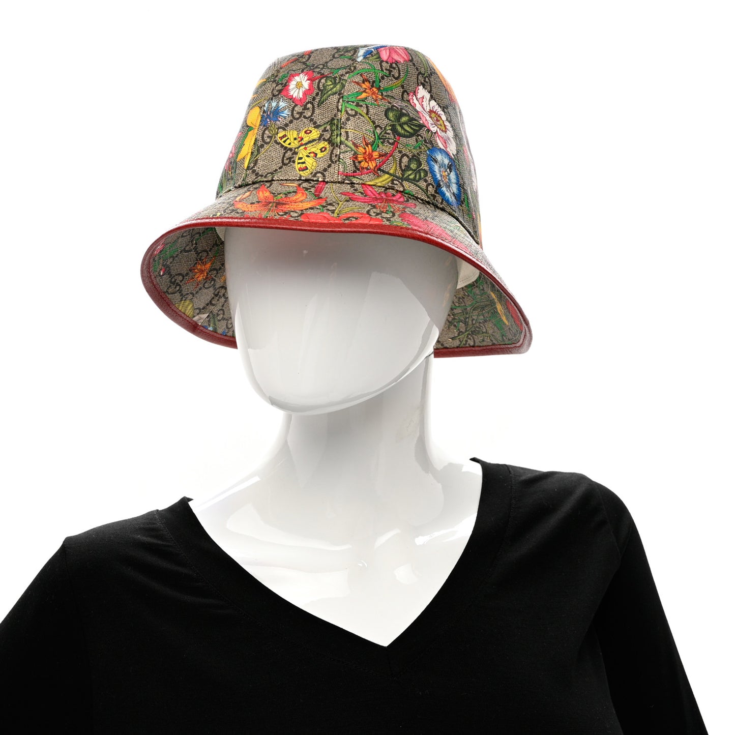 GG Supreme Monogram Flora Bucket Hat 57 White