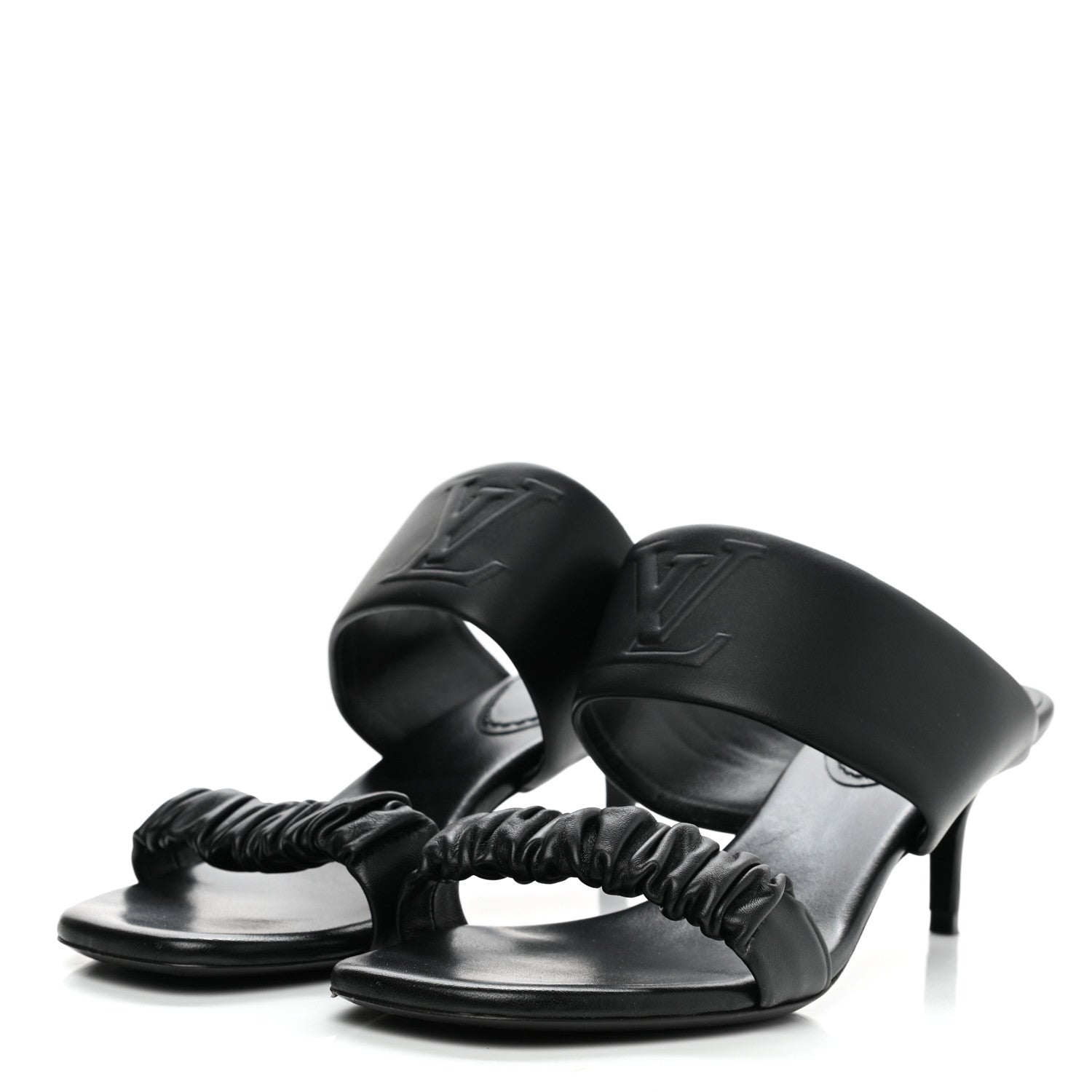Louis Vuitton Lambskin Drapy Heel Mules 41 Black 3 of 10