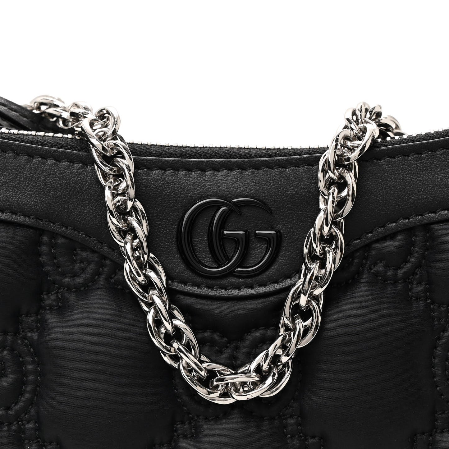 Nylon Calfskin Enamel GG Matelasse Chain Handbag Black