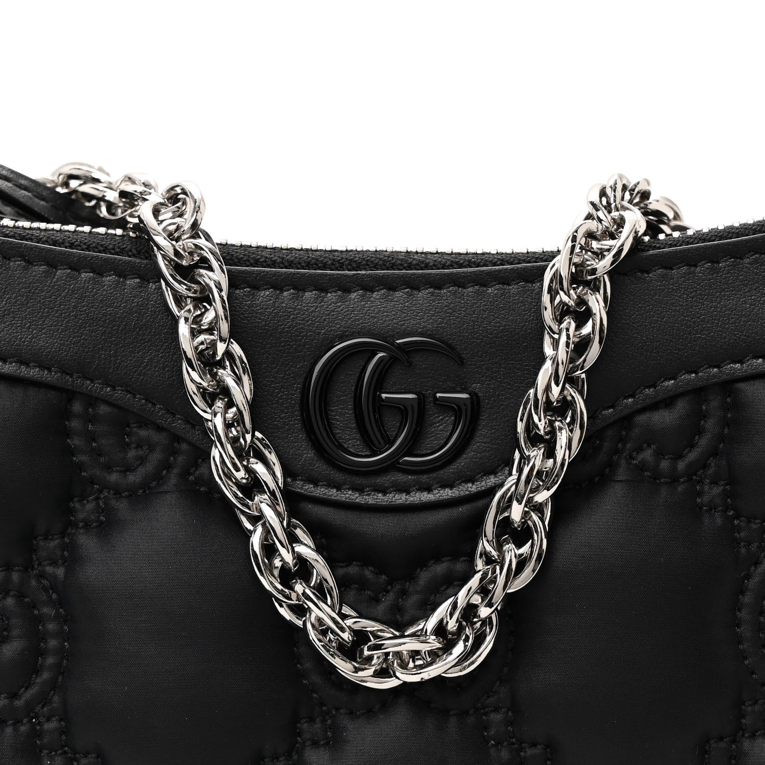 Gucci Nylon Calfskin Enamel GG Matelasse Chain Handbag Black 8 of 10
