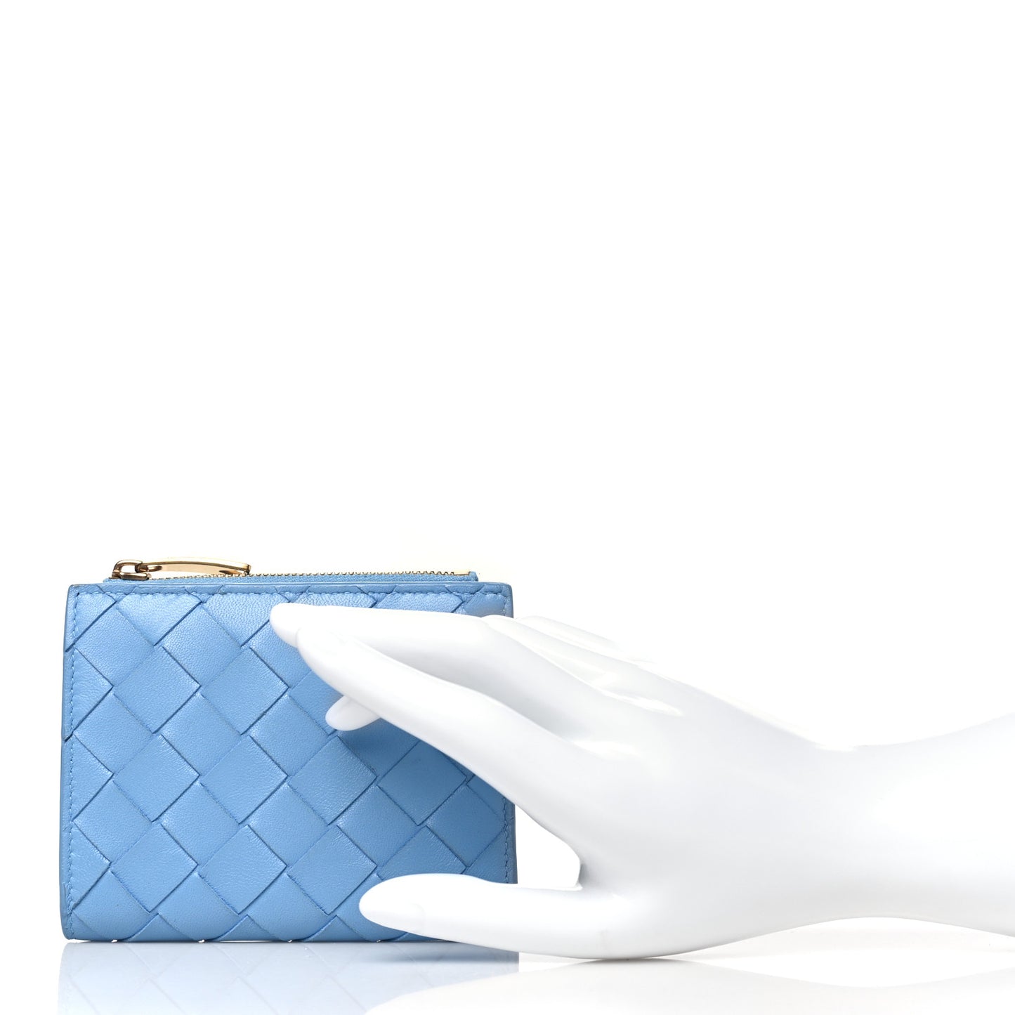 Nappa Intrecciato Small Bi-Fold Zip Wallet Ice