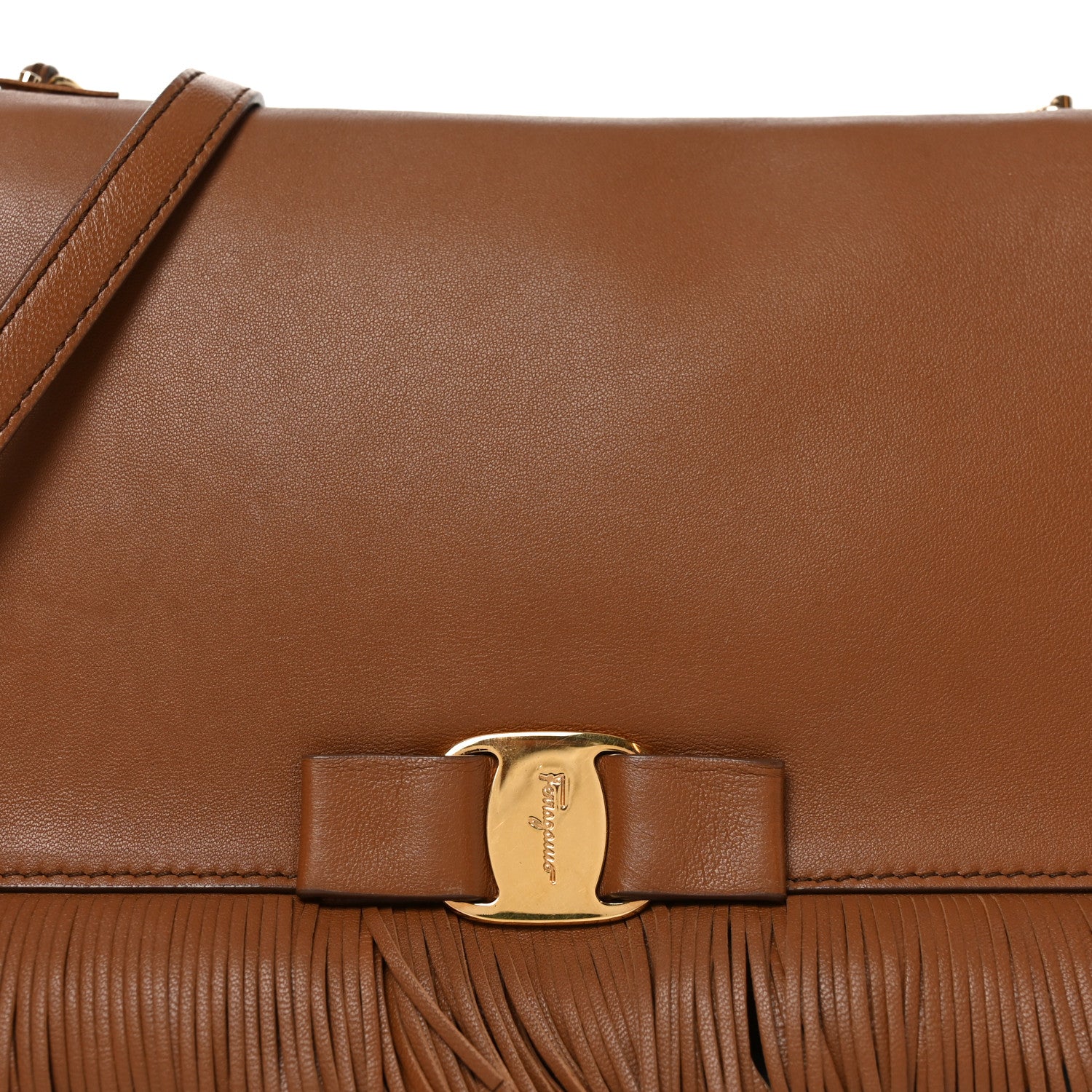 Salvatore Ferragamo Calfskin Fringe Vera Bow Crossbody Bag Brown 8 of 10