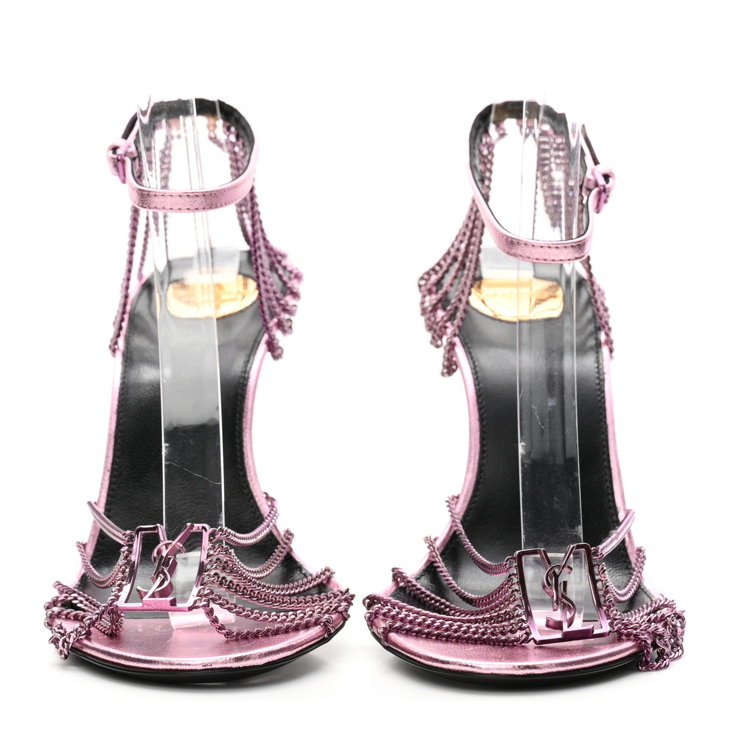 Saint Laurent Metallic Lambskin Chain Babylone 90 Ankle Strap Sandals 38 Bubblegum 3 of 9