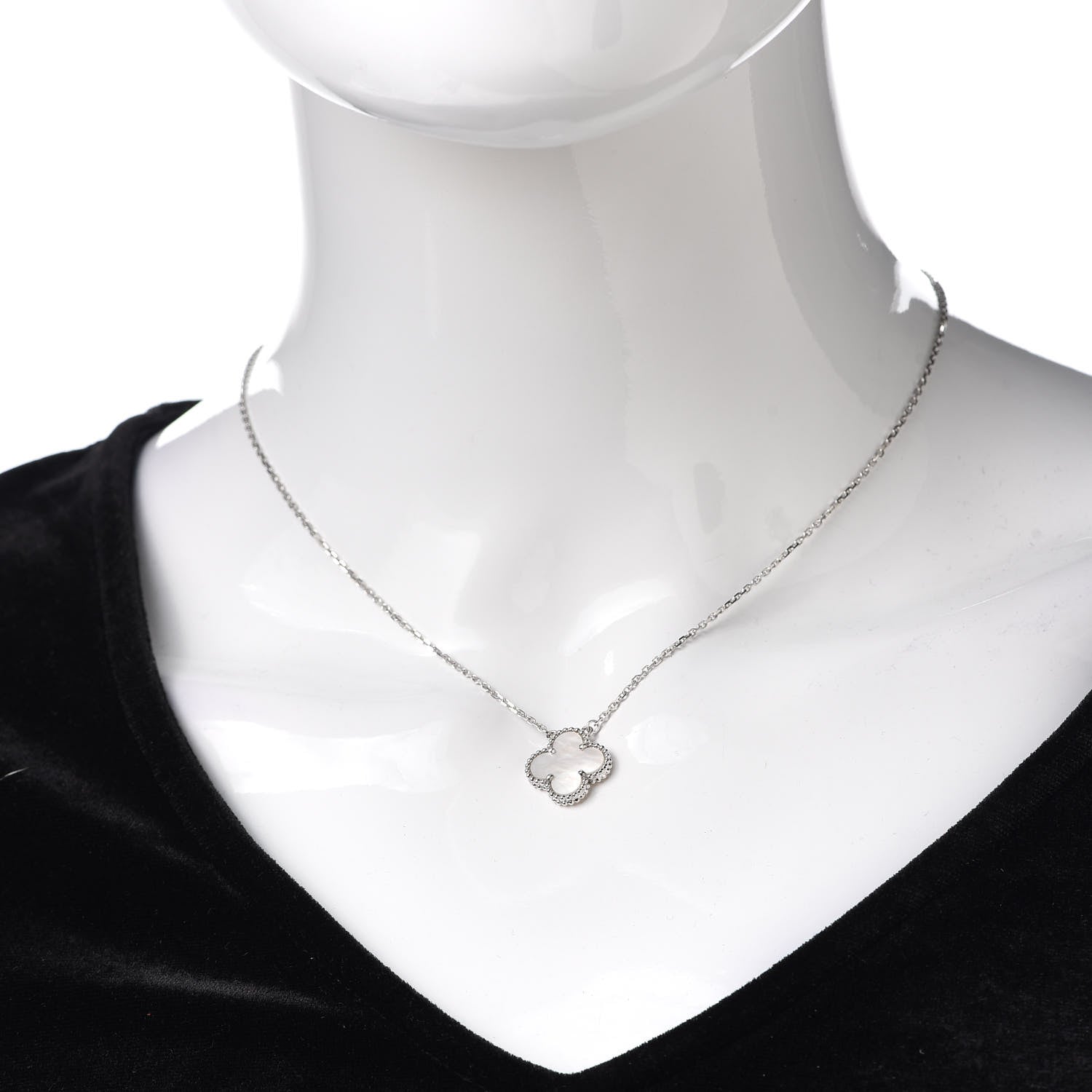 Van Cleef & Arpels 18K White Gold Mother of Pearl Vintage Alhambra Pendant Necklace 2 of 8