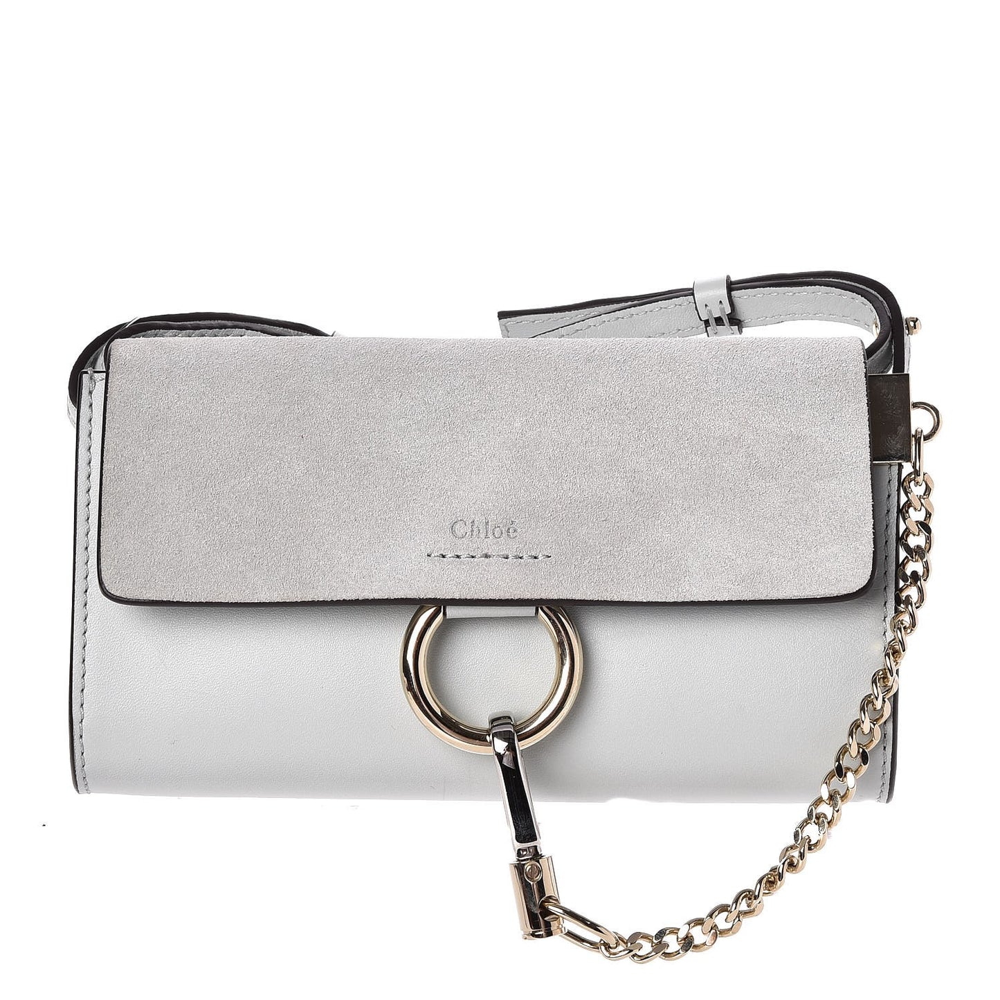 Suede Calfskin Mini Faye Shoulder Bag Airy Grey