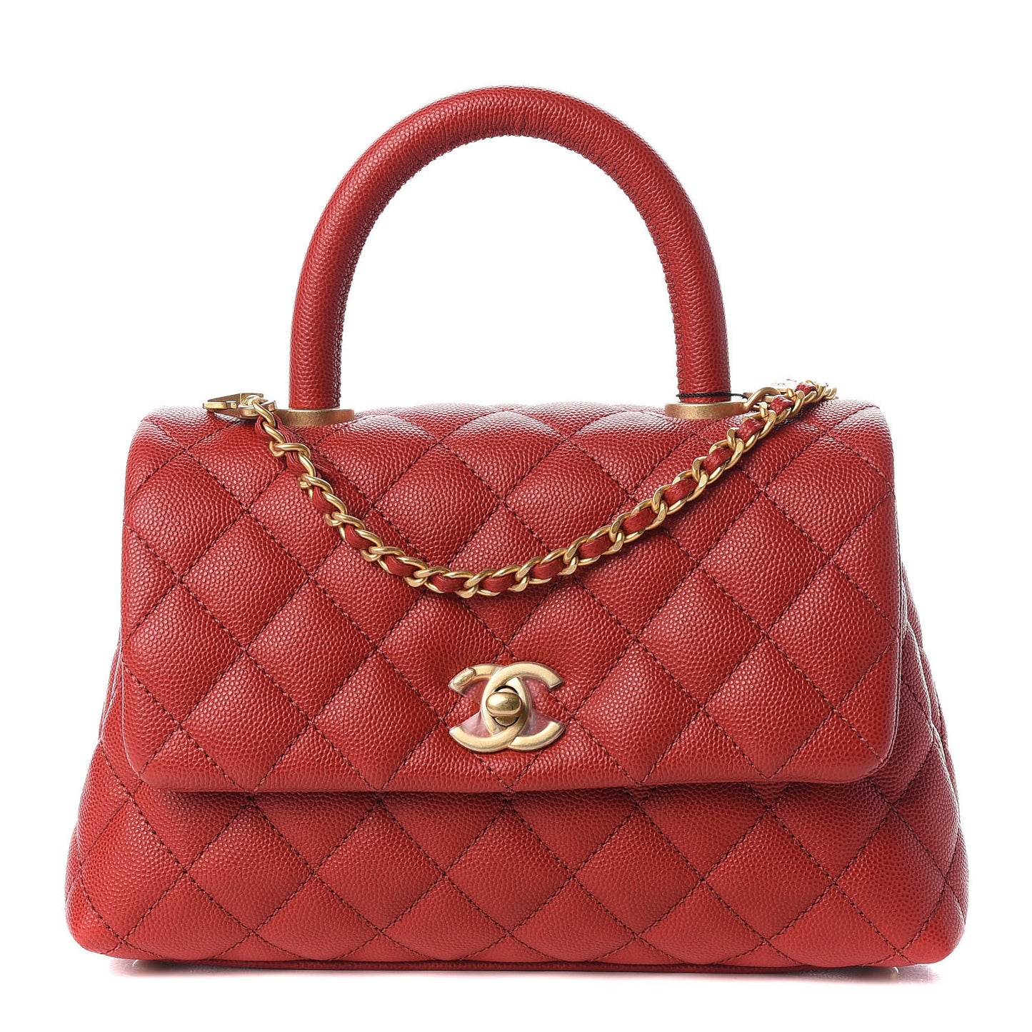 Caviar Quilted Mini Coco Handle Flap Dark Red