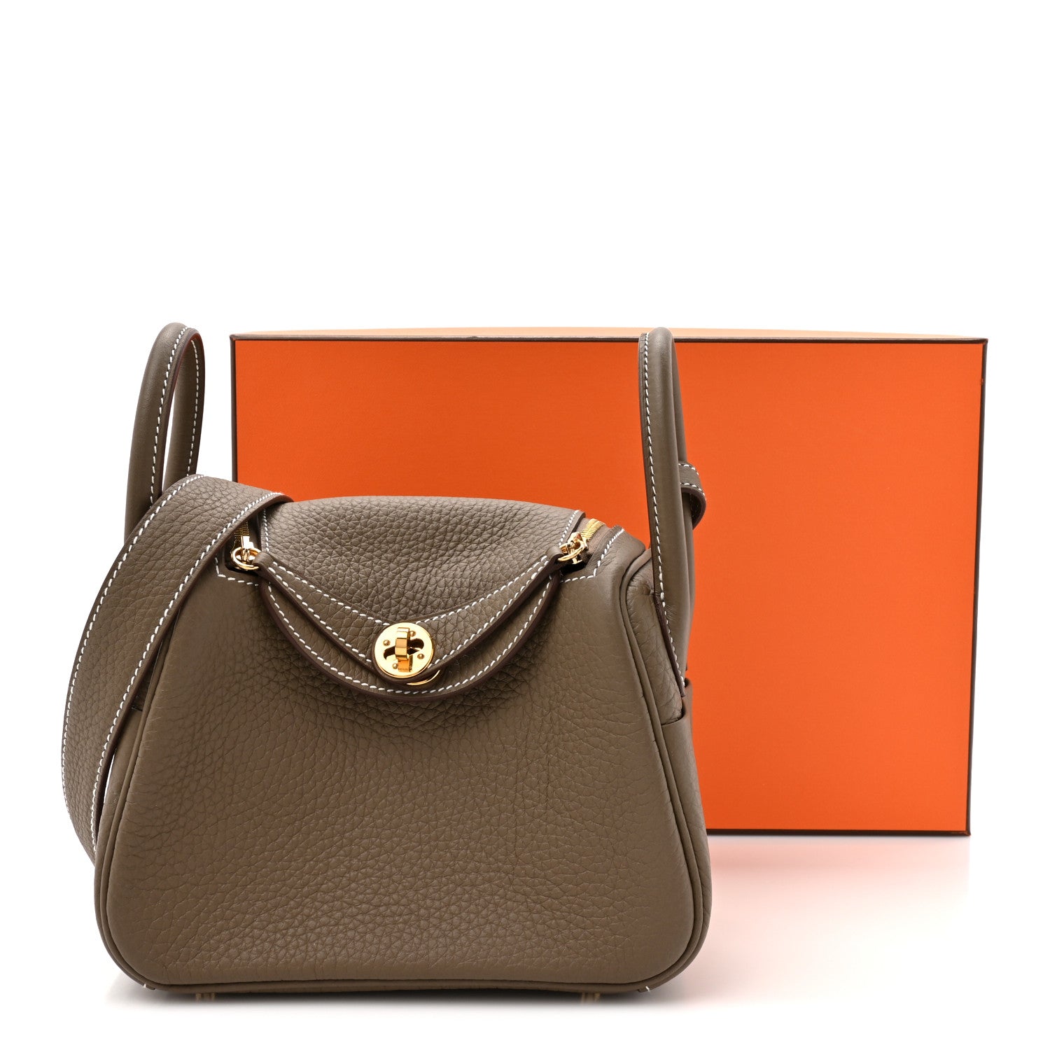 Hermes Taurillon Clemence Mini Lindy 20 Etoupe 10 of 10