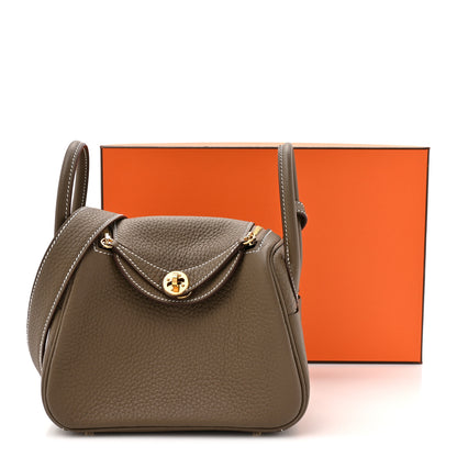 Hermes Taurillon Clemence Mini Lindy 20 Etoupe 10 of 10